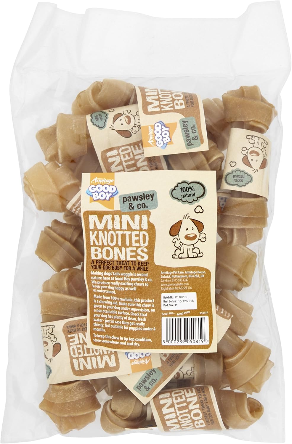 Good Boy - Mini Rawhide Knotted Bones - Dog Chews - Made From 100 Percent Natural Hide - Pack of 15 - Dog Treats Natural : Amazon.co.uk: Pet Supplies