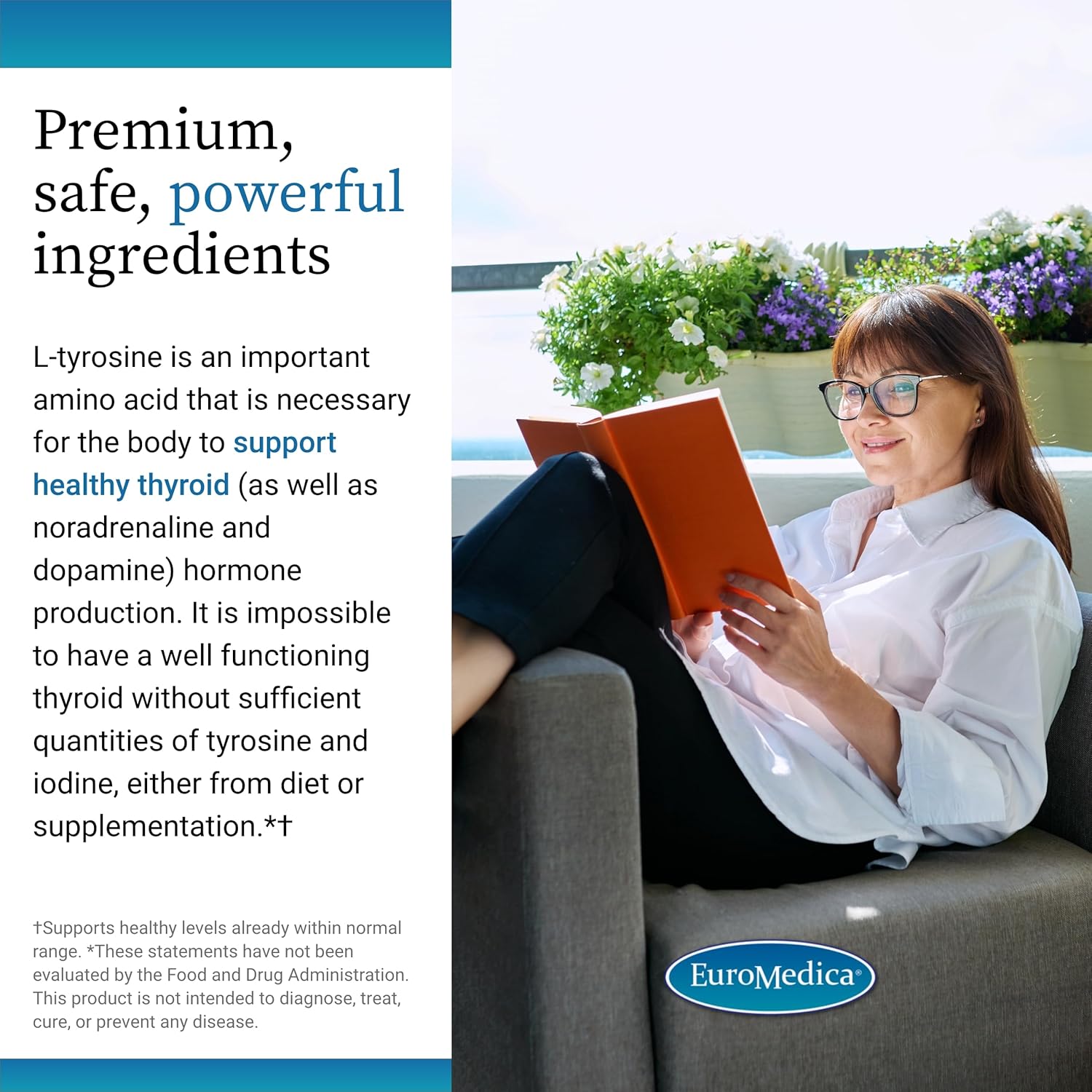 Euromedica Thyroid Care - Immune Health & Energy Support Formula - Nutritional Supplement With Iodine For Thyroid Health Support - Wellness Supplement With L-Tyrosine - 60 Capsules : Health & Household