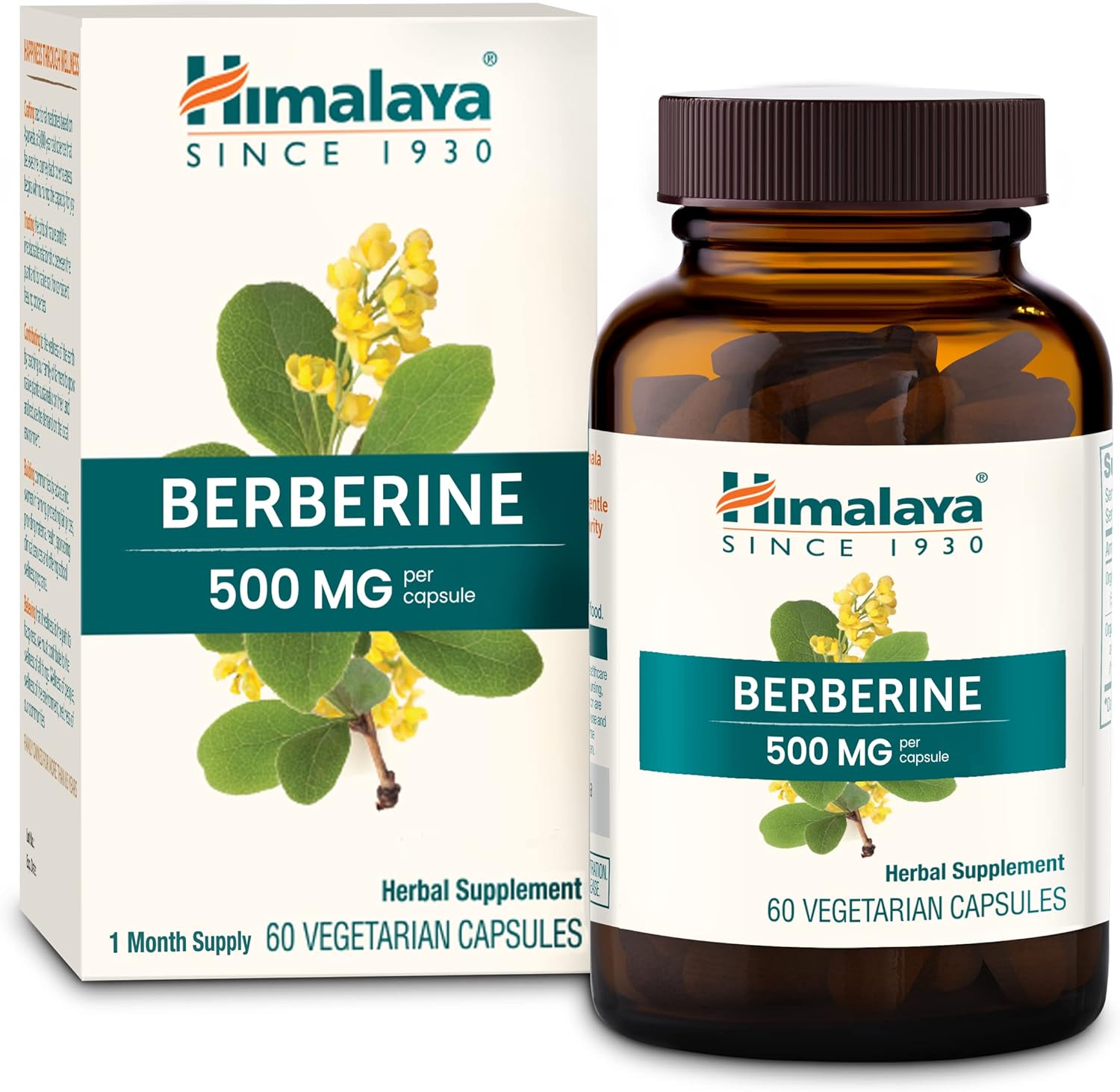 Himalaya Berberine for Metabolism & Cholesterol Support, GI Support & Immune Support, 1000 mg Serving, Berberine HCL from Indian Barberry Root, Vegan, Gluten Free, Herbal Supplement, 60 Capsules