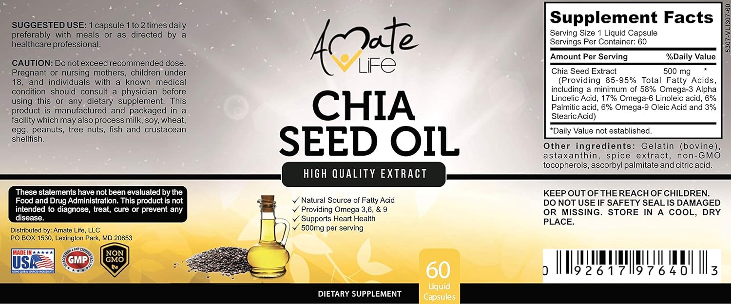 Amate Life Chia Seed Oil Capsules from Salvia Hispanica – Immune Suppo