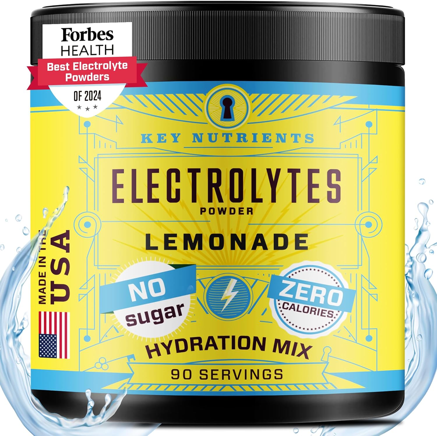 Key Nutrients Multivitamin Electrolytes Powder No Sugar - Refreshing Lemonade Electrolyte Powder - Endurance & Energy Supplement - Hydration Powder - No Calories - 90 Servings - Made In Usa