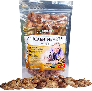 Premium Whole Chicken Hearts for Dogs and Cats (5oz Bag), Freeze Dried Natural Dog Treats - Perfect Organ Meat for Pets, Human Grade, Natural Source of Taurine, USA Made
