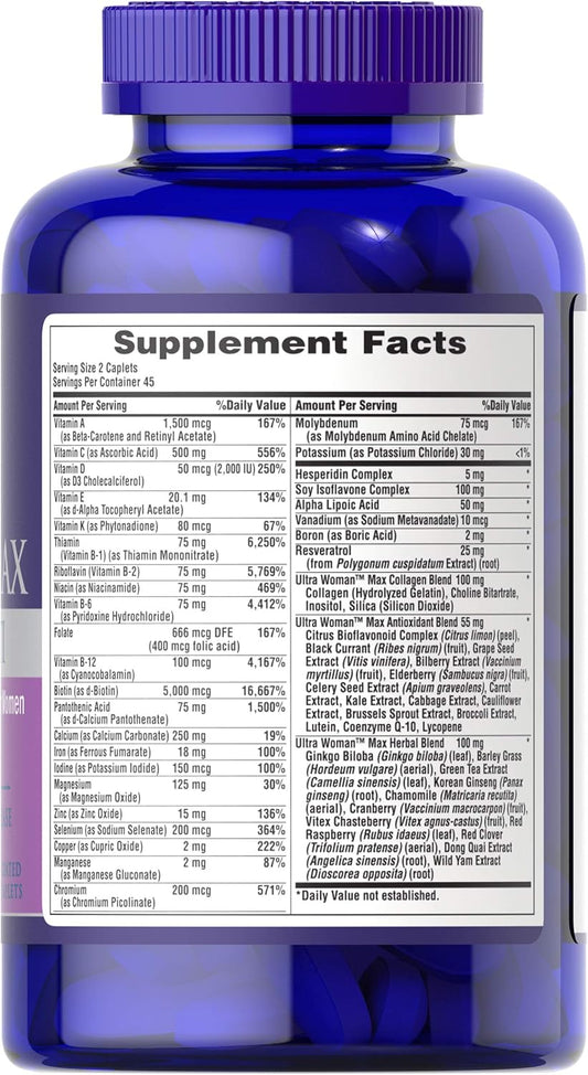 Puritan's Pride Ultra Woman Max Daily Multivitamin, 90 Caplets