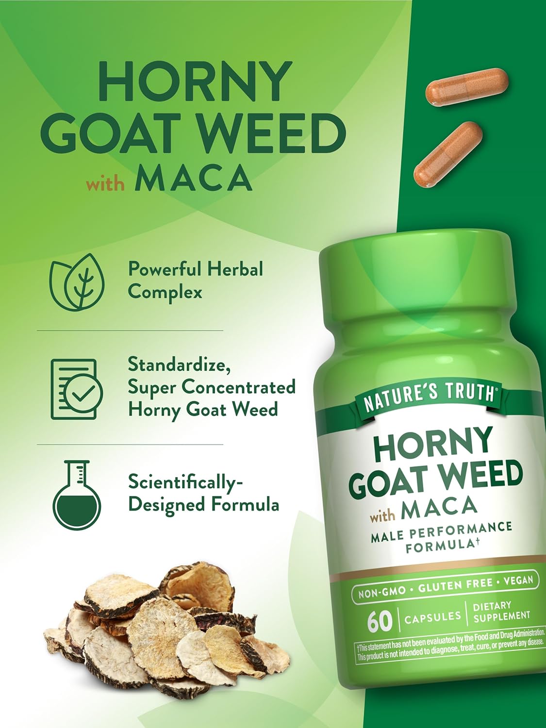 Nature's Truth Horny Goat Weed with Maca | 60 Powder Extract Capsules | Vegetarian, Non-GMO and Gluten Free Supplement : Health & Household