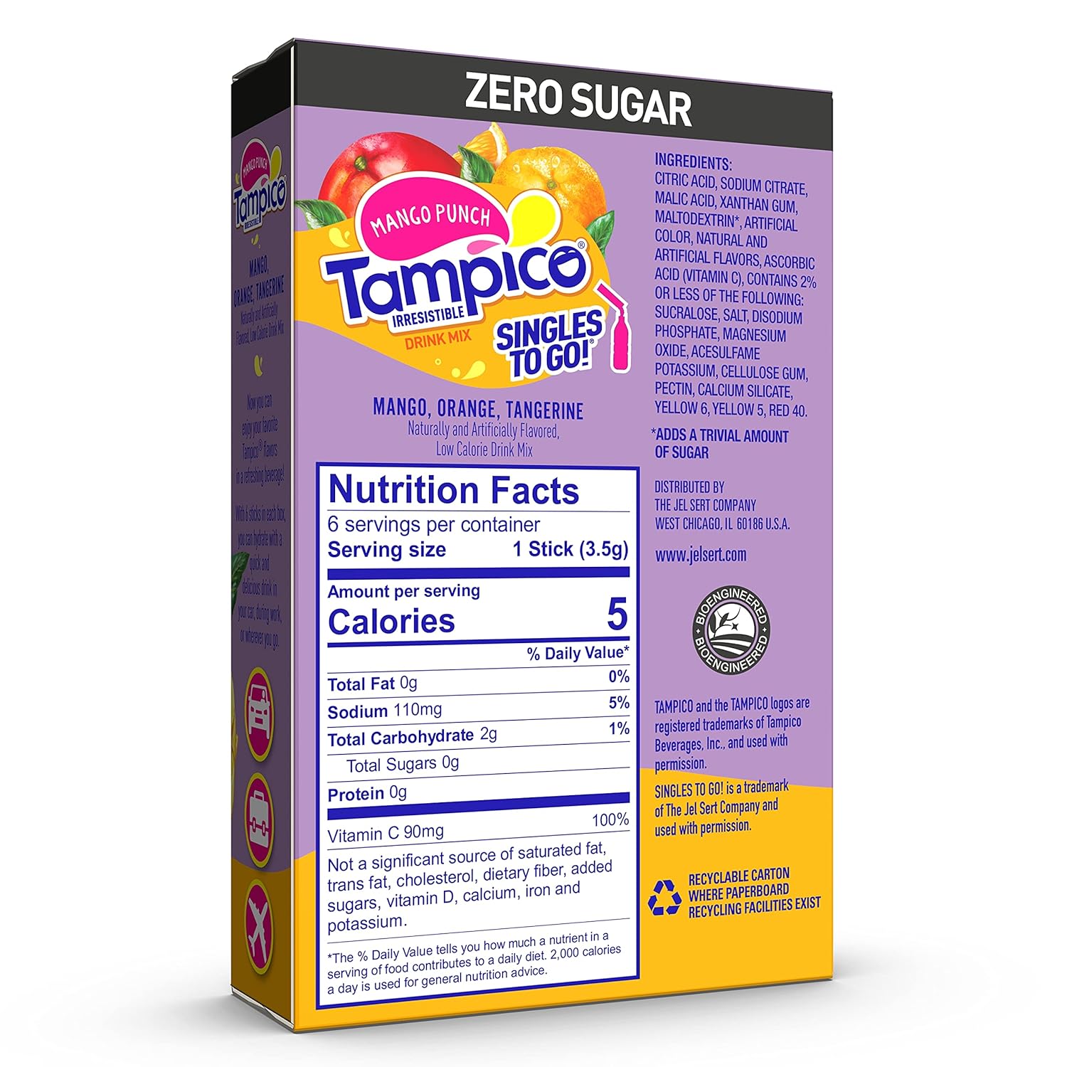 Tampico Singles To Go Drink Mix Packets, Mango Punch, Zero Sugar, Low Calorie, 100% Dv Of Vitamin C Per Serving, Convenient, On-The-Go Water Enhancers, 6 Count (Pack - 12)