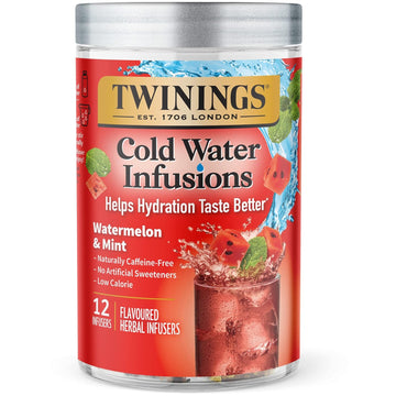 Twinings Cold Infuse Flavored Water Enhancer, Watermelon & Mint, 12 Count (Pack Of 6), Enjoy Hot Or Iced