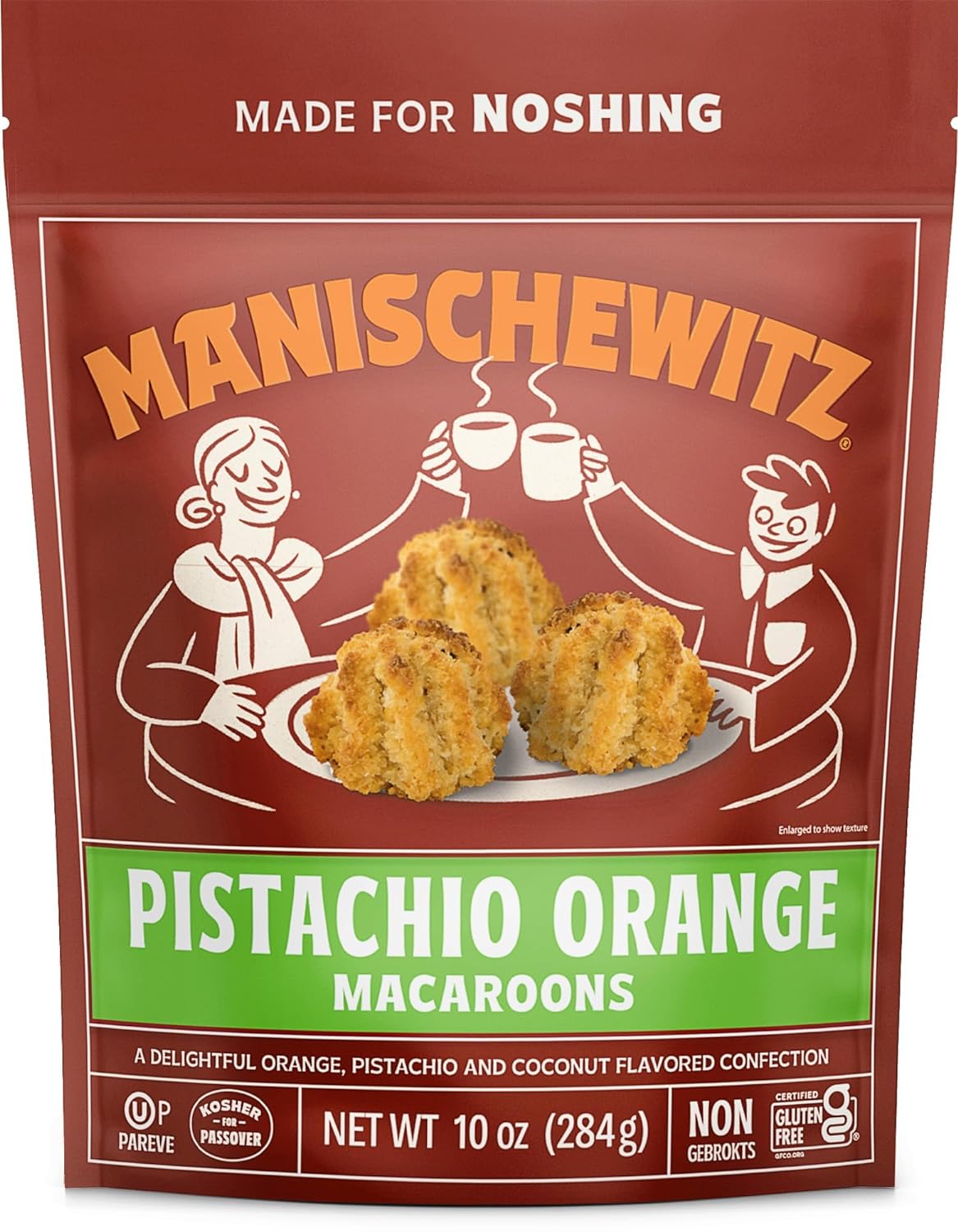 Manischewitz Pistachio Orange, 10oz | Coconut Macaroons | Resealable Bag | Dairy Free | Gluten Free Coconut Cookie | Kosher for Passover
