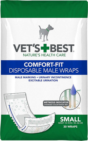 Vets Best Comfort Fit Disposable Male Dog Diapers | Absorbent Male Wraps with Leak Proof Fit | Small, 30Count?3165810820