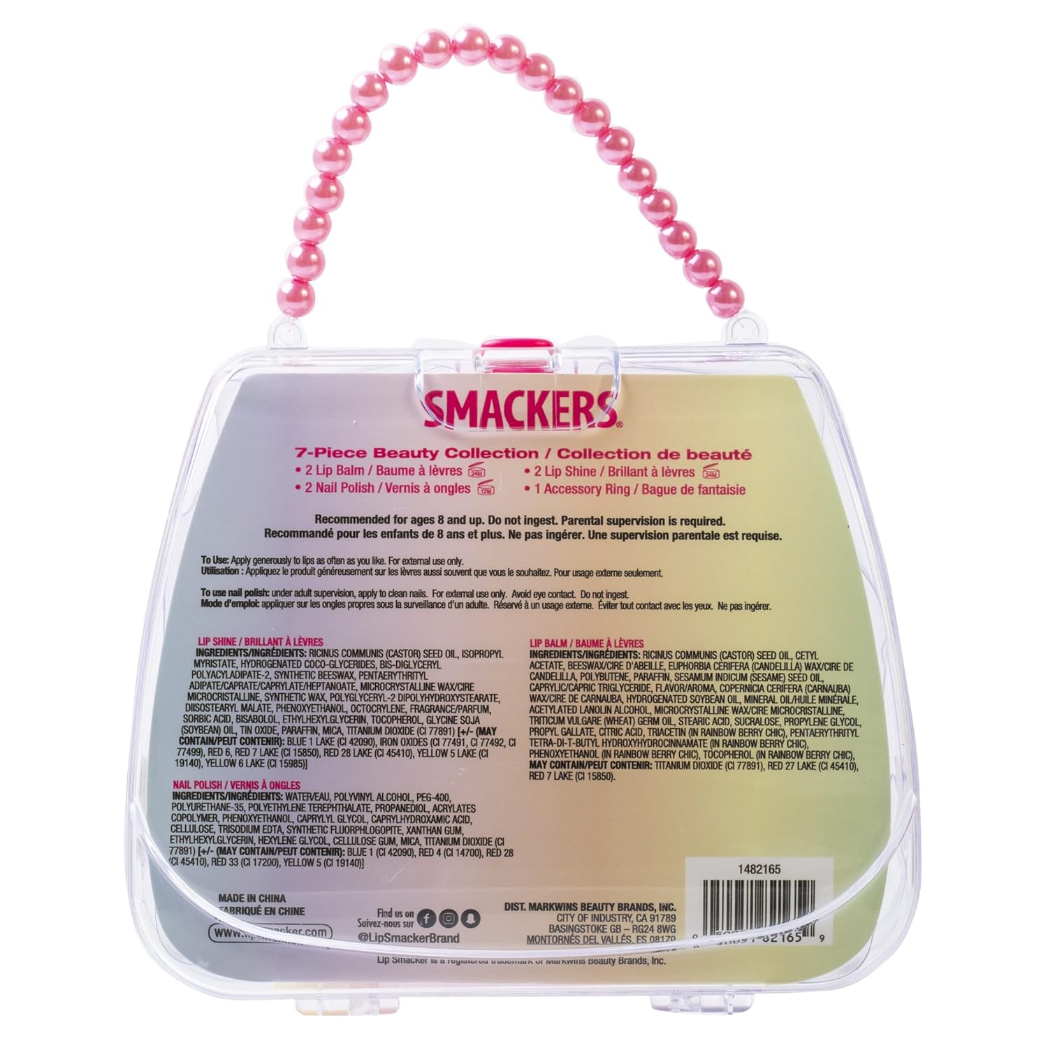 Lip Smacker Rainbow Nail Polish & Flavored Lip Balm Makeup Bag for Girls | Tote | Purse | Christmas Make Up Collection | Holiday Present | Gift for Kids Set of 7 : Beauty & Personal Care