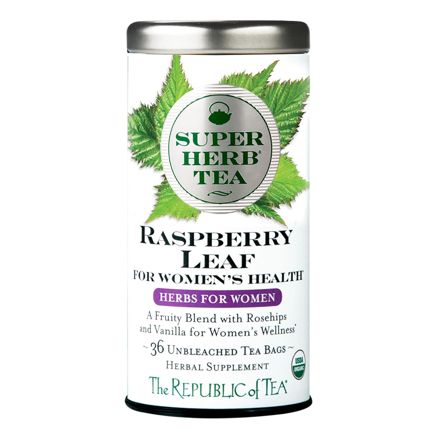 The Republic Of Tea Organic Raspberry Leaf Superherb Tea, 36 Ct