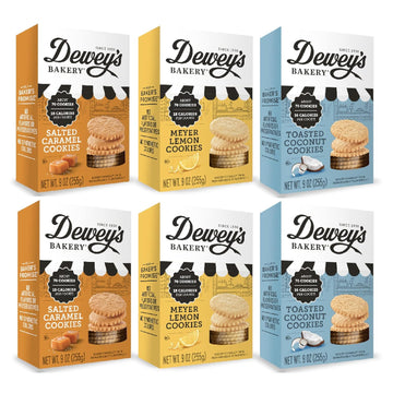 Dewey'S Bakery Meyer Lemon, Salted Caramel & Toasted Coconut Moravian Cookie Thins Variety Pack, 9 Oz (Pack Of 6)