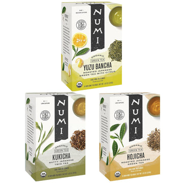 Numi Organic Roasted Japanese Green Tea Variety Pack, 16 Tea Bags (Pack Of 3), Hojicha, Yuzu Bancha & Kukicha