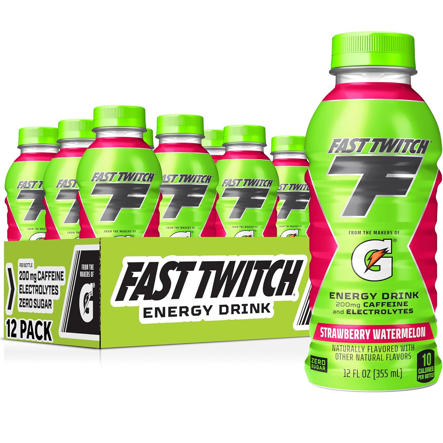 Fast Twitch Energy Drink From Gatorade, Strawberry Watermelon, 12 Oz Bottles,(Pack Of 12), 200Mg Caffeine, Zero Sugar, Electrolytes