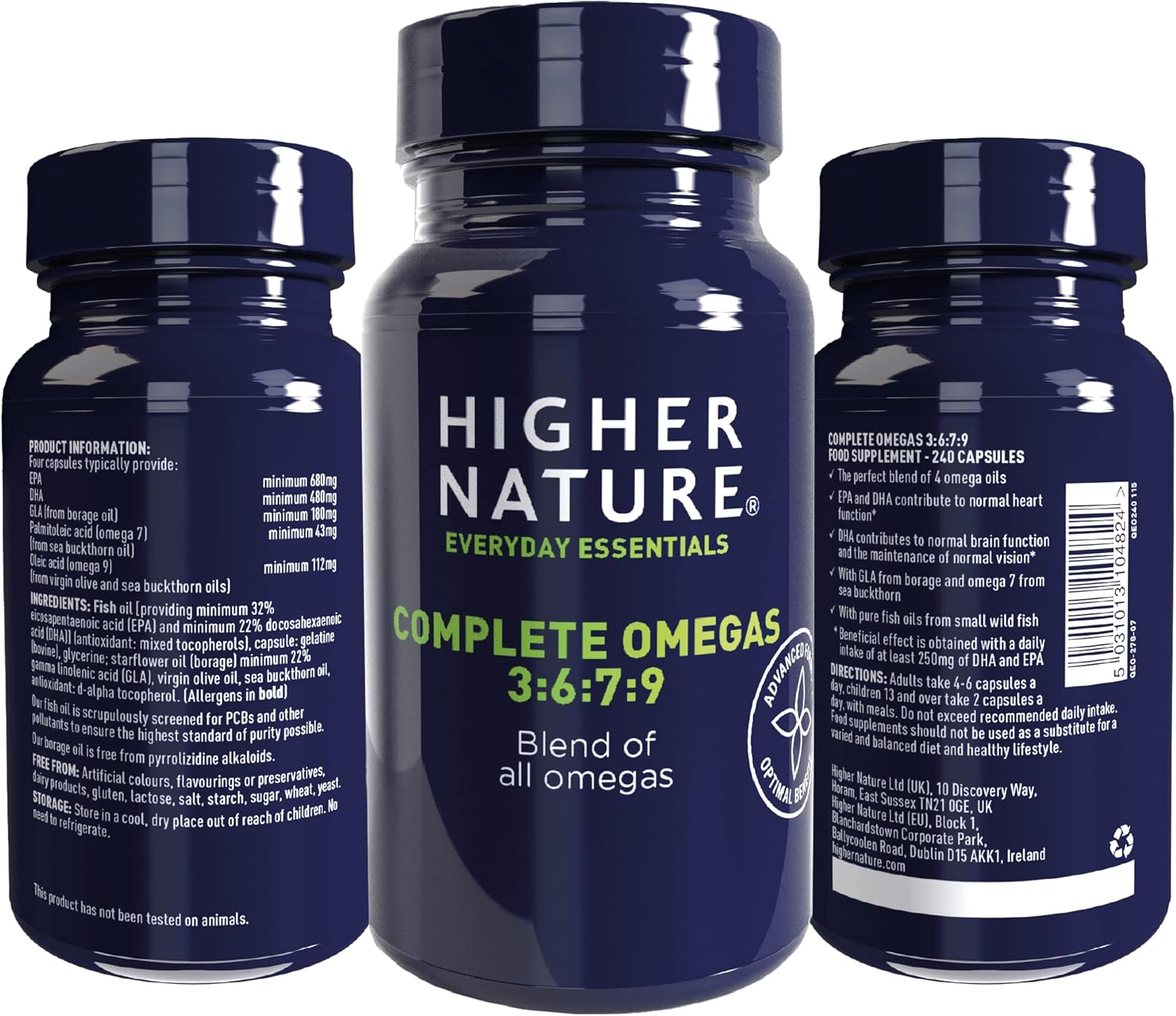 Higher Nature - Complete Omegas 3:6:7:9 - Fish Oils - Supports Vision, Brain Function & Cardiovascular Health - 240 Capsules : Amazon.co.uk: Health & Personal Care