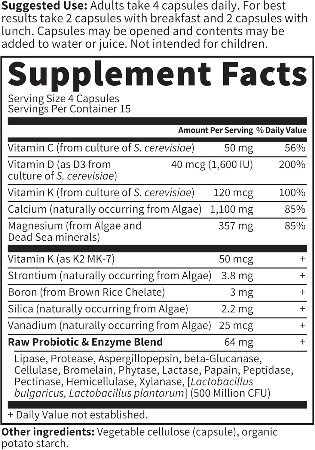 Garden of Life Raw Calcium Supplement for Women and Men - Vitamin Code Made from Whole Foods with Magnesium, K2, Vitamin D3 and Vitamin C Plus Probiotics for Digestion, 60 Capsules : Health & Household