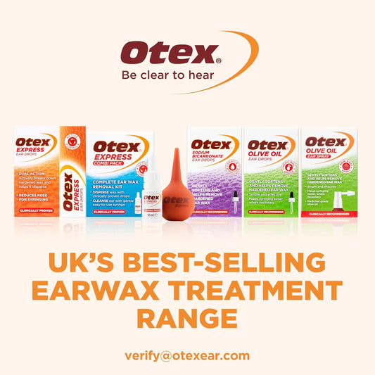 Otex Express Combi Pack, Clinically Proven Ear Wax Removal Kit With Drops And Bulb Syringe For Excessive, Hardened Ear Wax, 10Ml