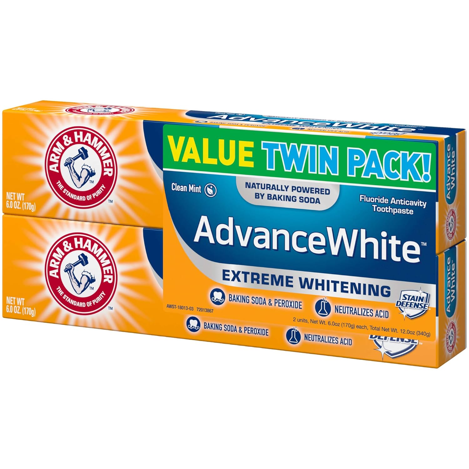 ARM & HAMMER Advanced White Extreme Whitening Toothpaste, TWIN PACK (Contains Two 6oz Tubes) -Clean Mint- Fluoride Toothpaste : Beauty & Personal Care