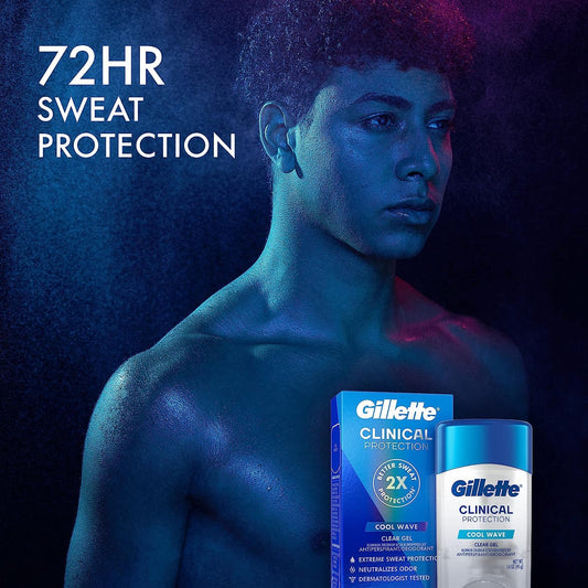 Gillette Clinical Strength Clear Gel Men'S Antiperspirant And Deodorant, 72-Hour Sweat Protection, Cool Wave, #1 Clinical Brand For Men, 1.6 Oz (Pack Of 3)