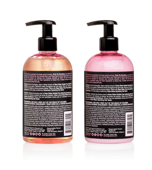 tgin Rose Water Shampoo + Conditioner DUO - For Natural / Dry/Fine/Color Treated Hair - Curls - Waves - Low Porosity - 13oz