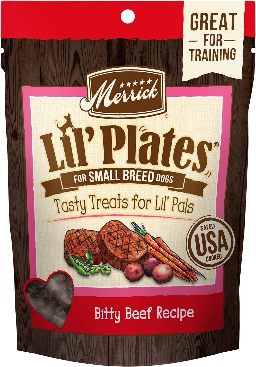 Merrick Lil’ Plates Grain Free Small Dog Treats, Natural Training Treats For Small Dogs, Bitty Beef Recipe - 5 Oz. Pouch