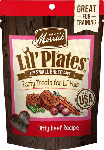 Merrick Lil’ Plates Grain Free Small Dog Treats, Natural Training Treats For Small Dogs, Bitty Beef Recipe - 5 Oz. Pouch