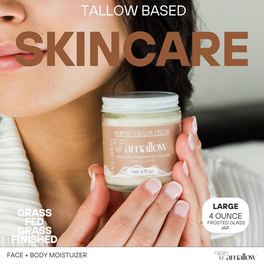 100% Grass Fed Beef Tallow For Skin Care - Face + Body - Whipped Moisturizer For Sensitive Skin - Natural Lotion, 4 Fl. Oz. (Unscented + Jojoba Oil)