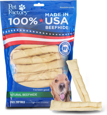 Pet Factory 100% Made In Usa Beefhide 5" Chip Rolls Dog Chew Treats - Natural Flavor, 18 Count/1 Pack