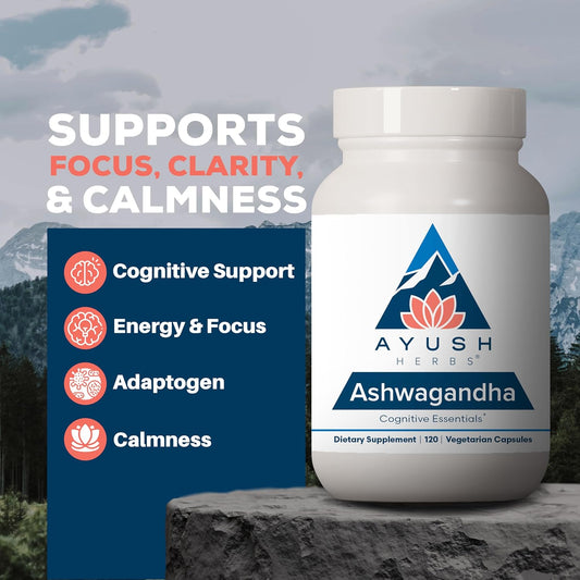Ayush Herbs Ashwagandha Capsules - Ashwagandha For Men & Women, Ashwagandha Supplements, Pure Ashwagandha Root Powder For Stress, 500Mg Per Pill - 120 Vegetarian Caplets (1 Count)