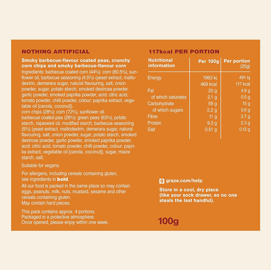 Graze Smoky Barbecue Crunch - Vegan Savoury Snacks Sharing Bags, High In Fibre, Natural Flavours - Packaging May Vary - (6 X 100G Sharing Bags)