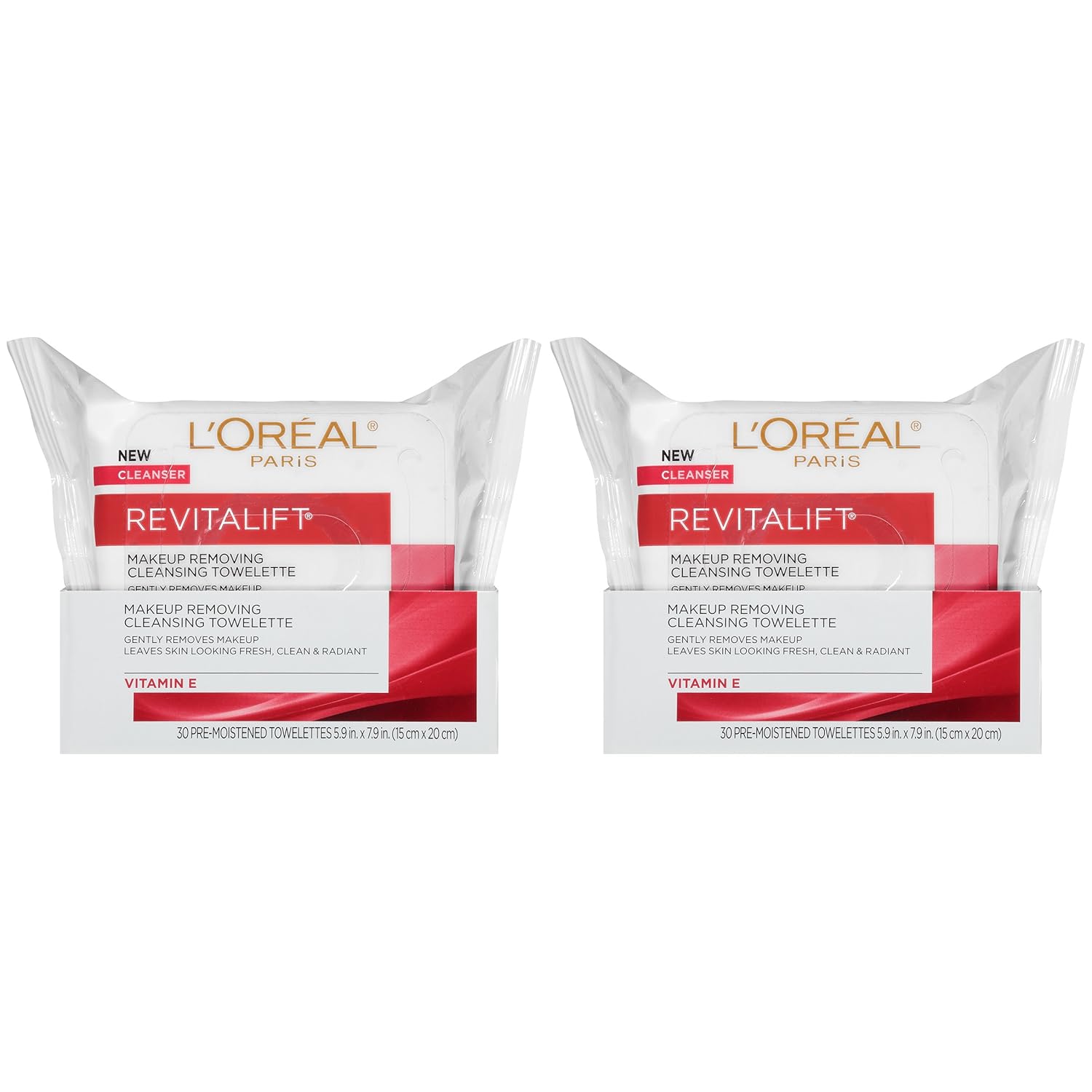 L'Oreal Paris Revitalift Makeup Removing Facial Cleansing Towelettes With Vitamin E 30 Ct. (Pack Of 2)