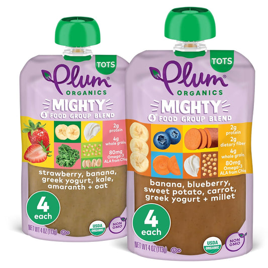 Plum Organics Mighty 4 Organic Toddler Food - Variety Pack - 4 oz Pouch (Pack of 8) - Organic Fruit and Vegetable Toddler Food Pouch