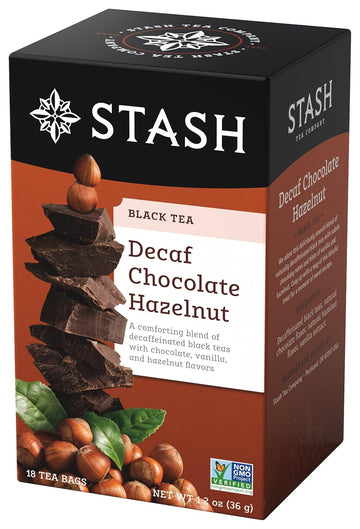 Stash Tea Decaf Chocolate Hazelnut Black Tea - Decaf, Non-Gmo Project Verified Premium Tea With No Artificial Ingredients, 18 Count (Pack Of 6) - 108 Bags Total