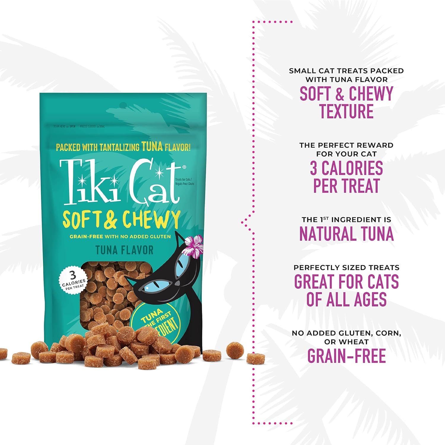 Tiki Cat Grain Free Soft & Chewy Low Calorie Treats for Cats & Kittens - Tuna 2 oz. Pouch : Pet Supplies