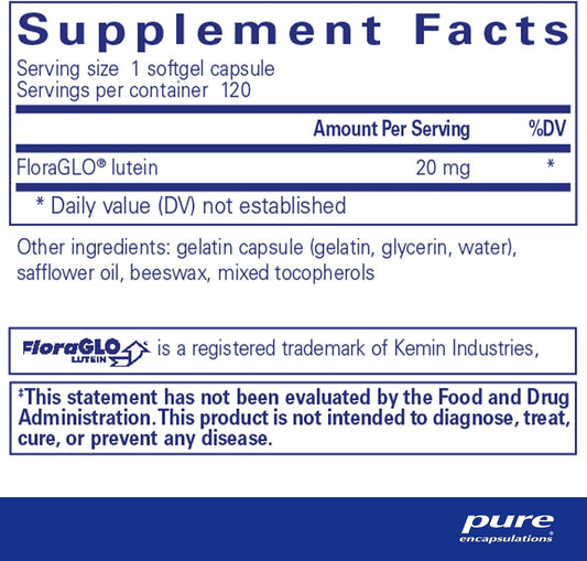 Pure Encapsulations Lutein 20 Mg | Hypoallergenic Antioxidant Support For Healthy Visual Function | 120 Softgel Capsules