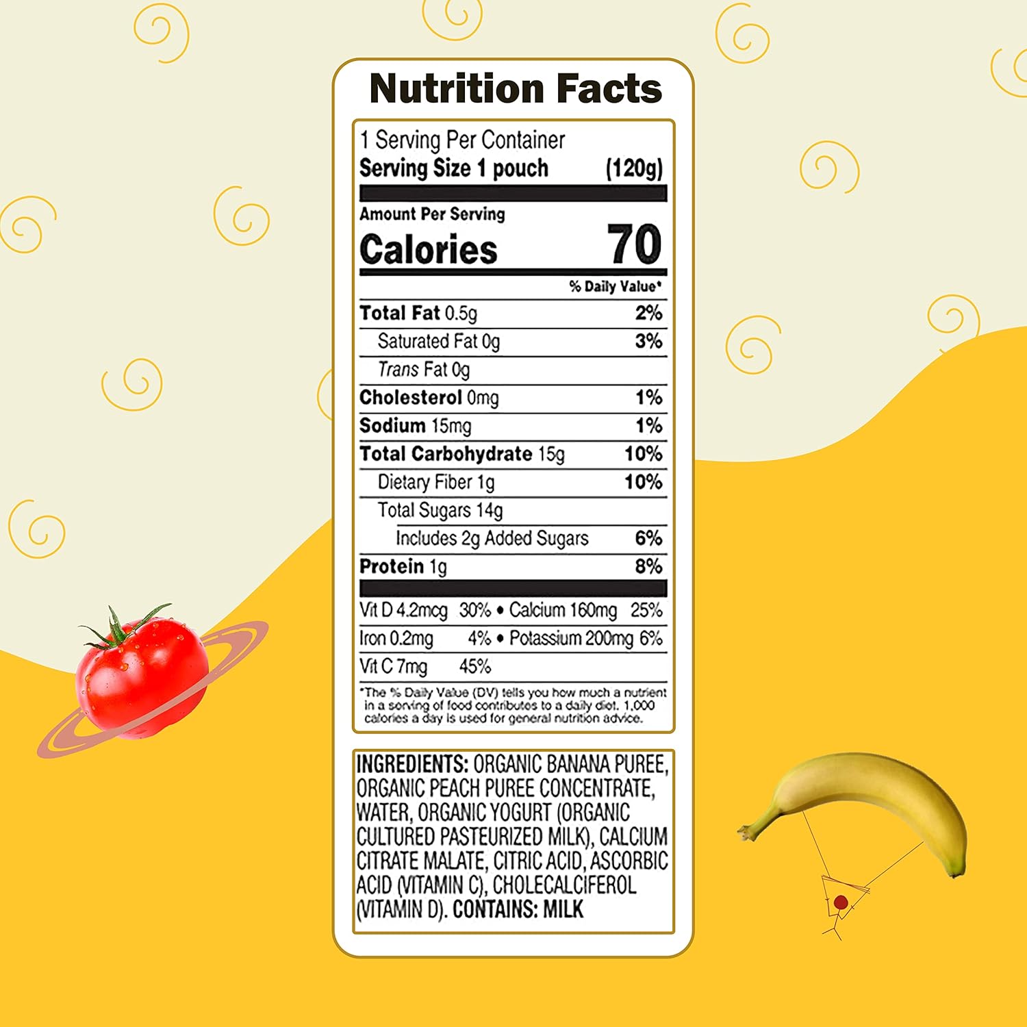 Earth's Best Organic Kids Snacks, Sesame Street Toddler Snacks, Organic Fruit Yogurt Smoothie for Toddlers 2 Years and Older, Peach Banana, 4.2 oz Resealable Pouch (Pack of 12) : Baby