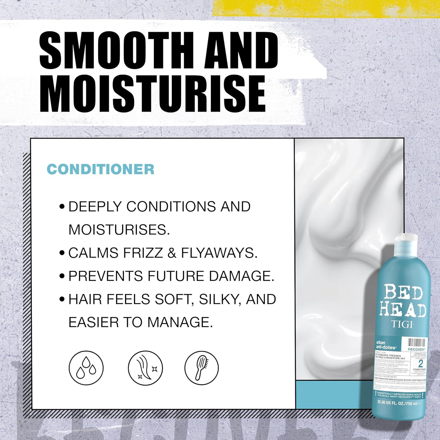 Bed Head by TIGI | Recovery Shampoo and Conditioner Set | Professional Moisturising Hair Repair Treatment | Ideal For Dry And Damaged Hair | 750 ml ( Pack of 2)