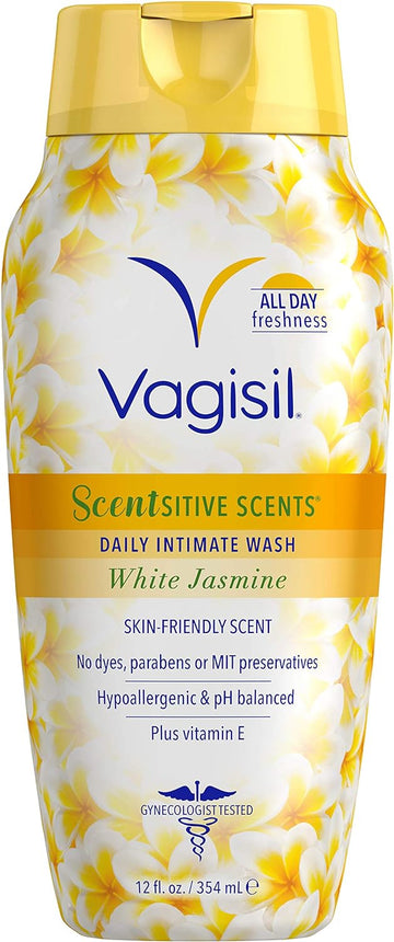 Vagisil Feminine Wash for Intimate Area Hygiene, Scentsitive Scents, pH Balanced and Gynecologist Tested, White Jasmine, 12 oz (Pack of 1)