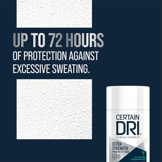 Certain Dri Extra Strength Clinical Solid Antiperspirant, Hyperhidrosis Treatment For Men & Women, Long-Lasting 72Hr Protection, Effective Sweat Control, Travel Friendly, Powder Fresh Scent, 1.7Oz