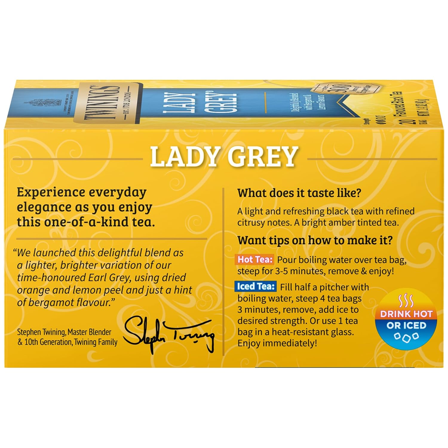 Twinings Lady Grey Black Tea Individually Wrapped Bags, 20 Count (Pack of 6), Orange & Lemon Peel with a Hint of Bergamot, Caffeinated, Enjoy Hot or Iced | Packaging May Vary