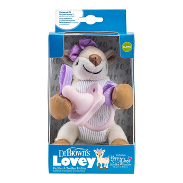 Dr. Brown'S Baby Lovey Pacifier And Teether Holder, Deer With Pink Happypaci, 100% Silicone, 0-6M