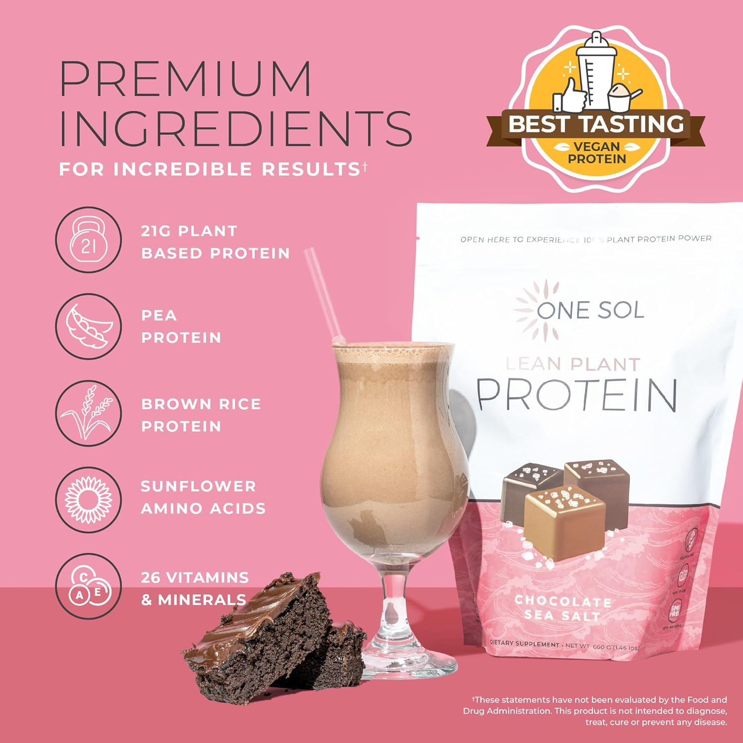 One Sol Lean Plant Protein Powder Chocolate Sea Salt, Low Carb, Gluten Free, Lactose Free, No Sugar Added, Soy Free, Non-GMO, 100% Plant Based & Vegan Friendly : Health & Household