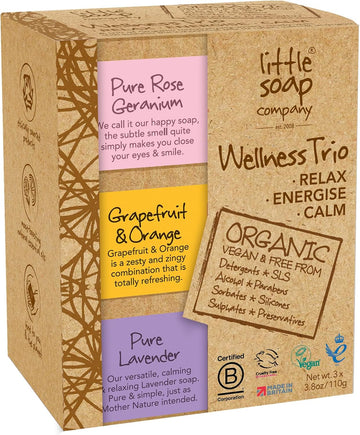 Little Soap Company Organics Wellness Trio Soap Gift Set – 3 X Hand And Body Soap Bars 100Grms