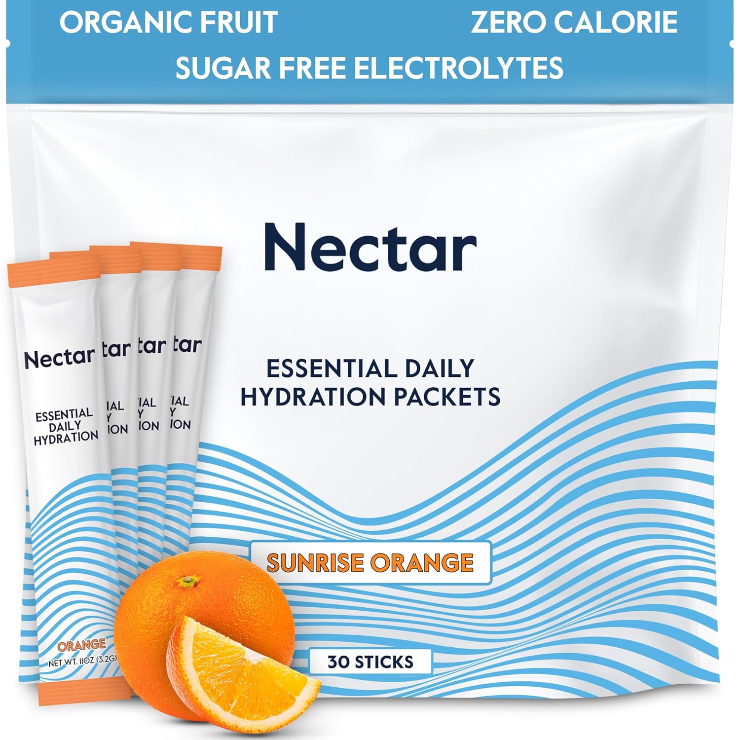 Nectar Hydration Packets - Electrolytes Powder Packets - No Sugar Or Calories - Organic Fruit Liquid Daily Iv Hydrate Packets For Dehydration Relief And Rapid Rehydration (Orange 30 Pack)