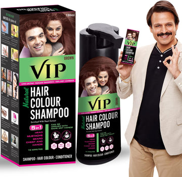 Vip 5 In 1 Hair Colour Shampoo Base Hair Color Shampoo, Brown 180Ml Brown
