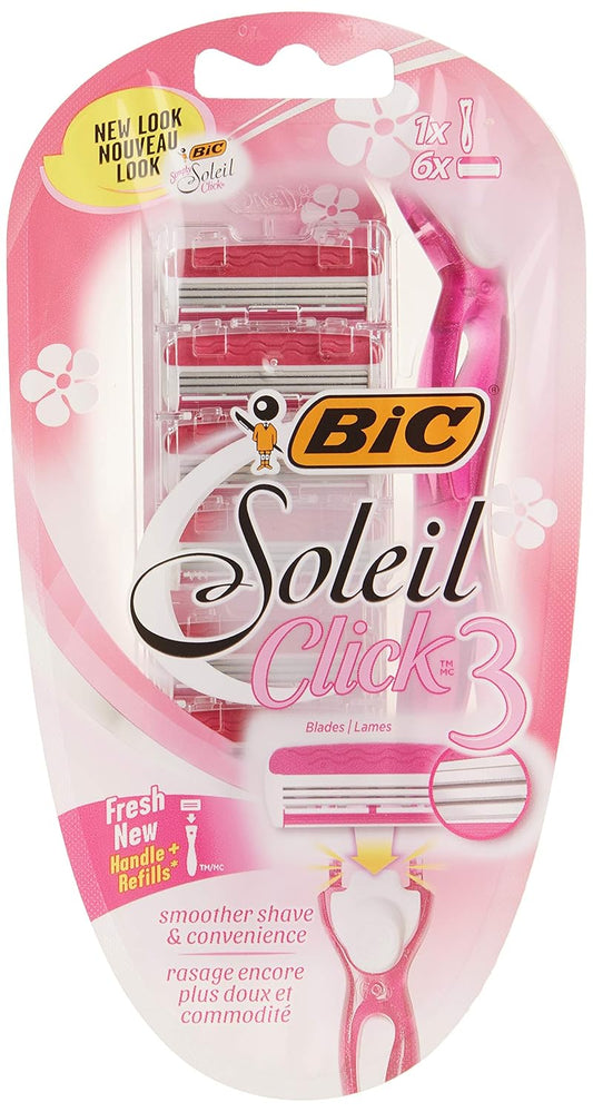BIC Click 3 Soleil Women's Disposable Razors, 3 Blades With a Moisture Strip For a Smoother Shave, 12 Piece Razor Set