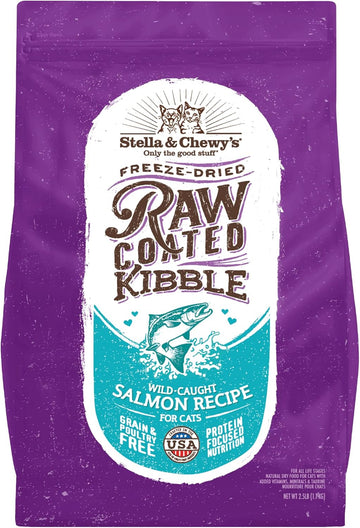 Stella & Chewy'S Raw Coated Premium Kibble Cat Food – Grain Free, Protein Rich Meals – Wild Caught Salmon Recipe – 2.5 Lb. Bag