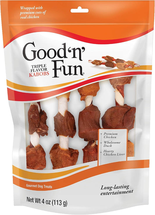 Good'N'Fun Triple Flavor Kabobs 4 Ounces, Snack For All Dogs, Case Of 36 Individual Packs