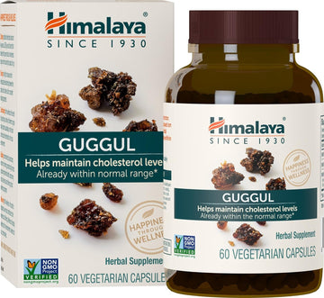 Himalaya Guggul Herbal Supplement, Hdl & Ldl Support, Liver Health, Liver Cleansing, Triglyceride Support, Bile Production, 720 Mg, Non-Gmo, Vegetarian, 60 Capsules, 1 Pack