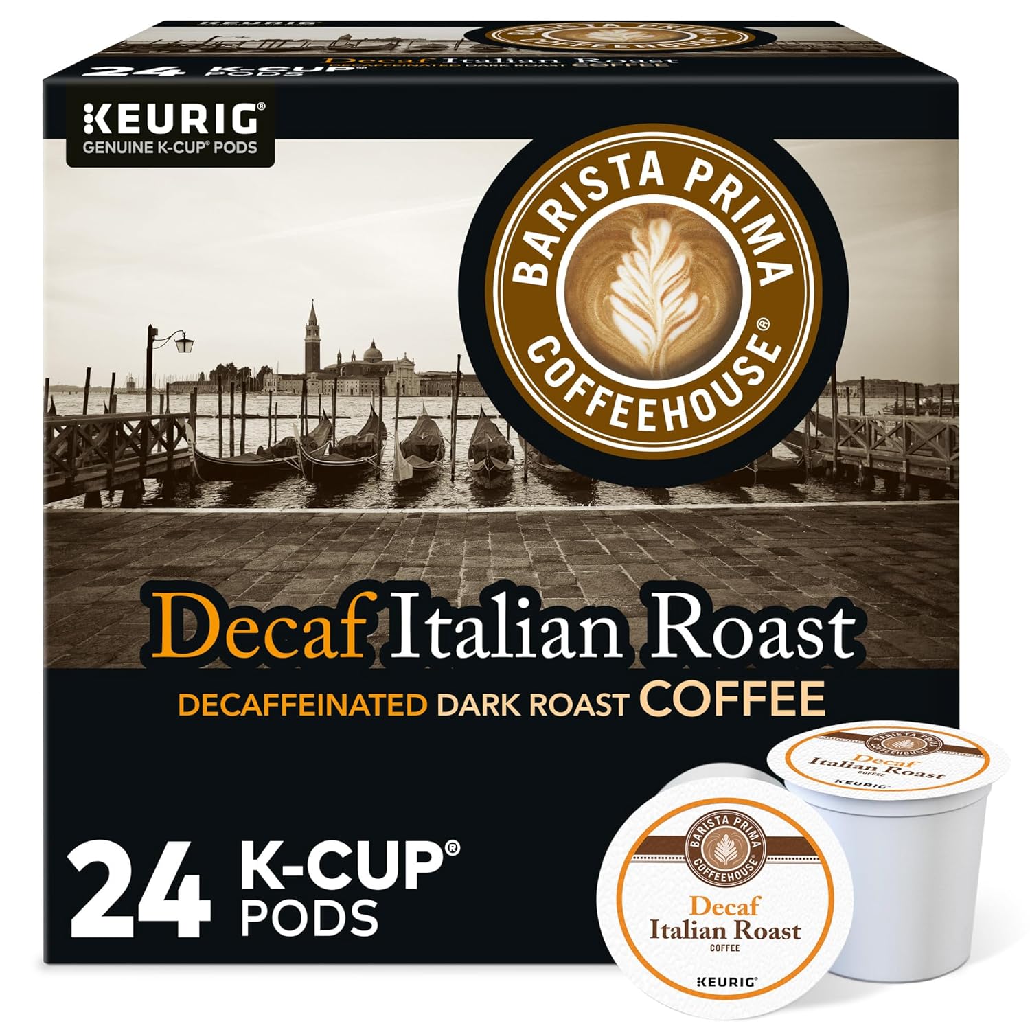 Barista Prima Coffeehouse, Italian Roast Decaf Keurig Single Serve K-Cup Pods, 96 Count
