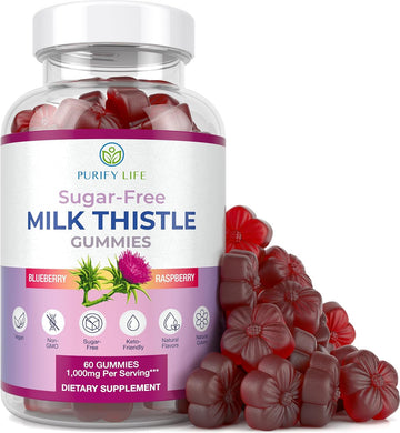 Sugar-Free Milk Thistle Gummies for Liver Cleanse, Detox & Cell Repair (1000mg/serv) 3rd Party Tested USA, Cardo Mariano, Milk Thistle Extract & Antioxidant Support, Vegan, Replaces Pills & Capsules